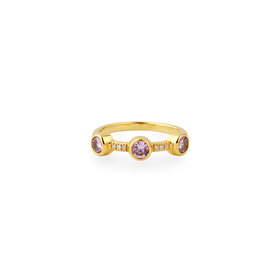 Позолоченное кольцо «Кристаллы поярче» с розовым кристаллом и муассанитами