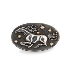 Кольцо-кастет «Лошадь» из серебра со вставками из золота и фианитами