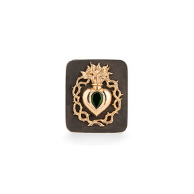 Кольцо «Горящее сердце» с золотой вставкой и хромдиопсидом