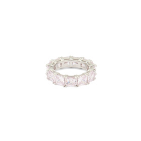 Кольцо из серебра с дорожкой из розовых кристаллов