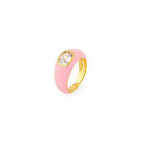 Кольцо с розовой эмалью и кристаллом