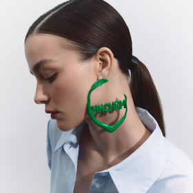 Моносерьга из серебра EAR KASA с зеленой эмалью