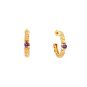 Позолоченные серьги-кольца «Золотые мурашки» с фиолетовым фианитом