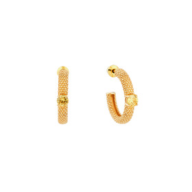 Позолоченные серьги-кольца «Золотые мурашки» с желтым фианитом