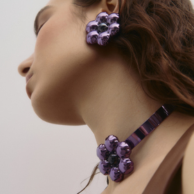 Фиолетовые серьги-клипсы с шарообразными цветками