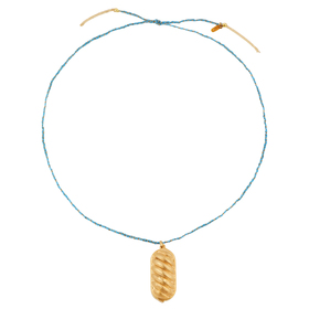 Позолоченная карамелька «Гусиные лапки» на ярко-голубом шнурке из шелковой нити и цепочки