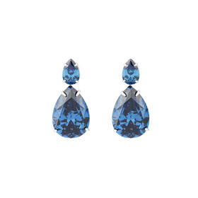 Двойные серебряные серьги-груша с синими кристаллами