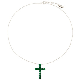 Тонкая цепочка из серебра с подвеской-крестом с зелеными квадратными кристаллами