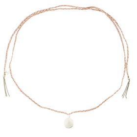 Карамелька «Мечта» с серебряным покрытием на бледно-розовом шнурке из шелковой ленты и цепочки