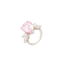 кольцо из серебра с крупным розовым кристаллом и лепестками