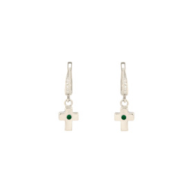 Серьги-кресты из серебра Mintaka с зеленым и белыми кристаллами