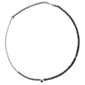 Длинное колье-цепь из серебра с синим жемчугом