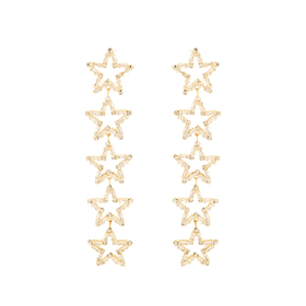 золотистые длинные серьги с звездами с кристаллами