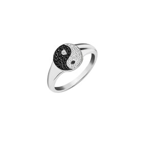Кольцо Инь-Ян с камнями серебряное