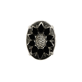Объемное кольцо с цветком из черного винтажного стекла