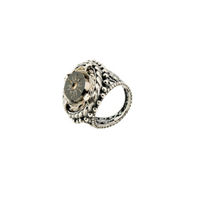 Объемное черное кольцо с винтажным стеклом