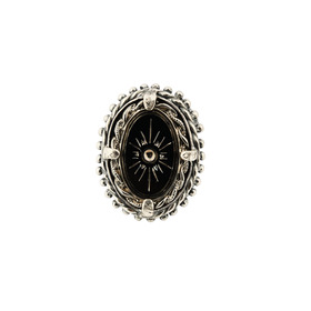 Объемное черное кольцо с винтажным стеклом