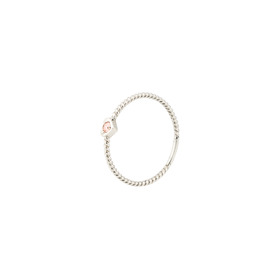 Плетеное кольцо-сердце из белого золота с розовым бриллиантом