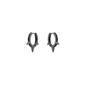 Черненые серьги-колечки из серебра с шипами с черными камнями