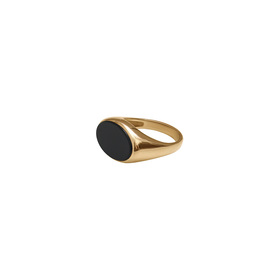 Позолоченное кольцо-печатка из серебра с черным агатом