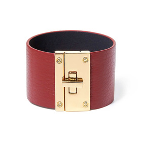 Бордовый кожаный браслет с металлическим замком