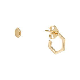 Асимметричные пусеты-соты из желтого золота с бриллиантом, из коллекции «Соты»