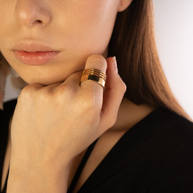 Позолоченное кольцо Широкое пополам из серебра, из коллекции «Полосы»