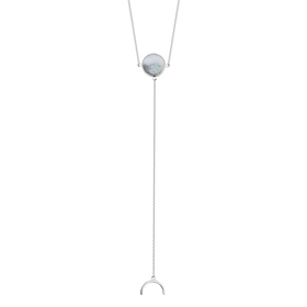 Колье-галстук из серебра с кругом и плоским светлым перламутром