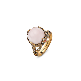 Золотистое кольцо CORONA с розовым кварцем