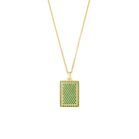 Позолоченный прямоугольный медальон из серебра с зелеными кристаллами