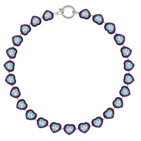 Ожерелье из серебра с голубым топазом и фиолетовой эмалью.
