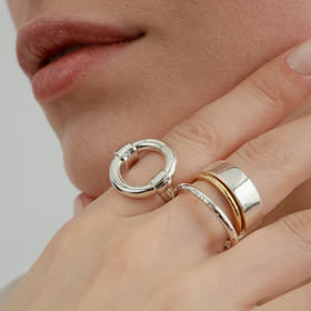 Двойное биколорное кольцо-нимб из серебра с позолотой