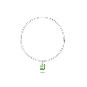 Моносерьга-круг из серебра с подвесным элементом с зеленым хризолитом и эмалью