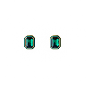 Крупные золотистые серьги с зелеными кристаллами и зеленой эмалью
