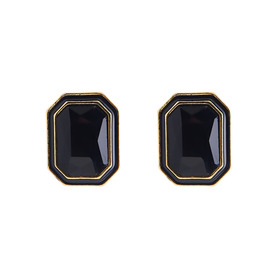 Крупные золотистые серьги с черными кристаллами и черной эмалью