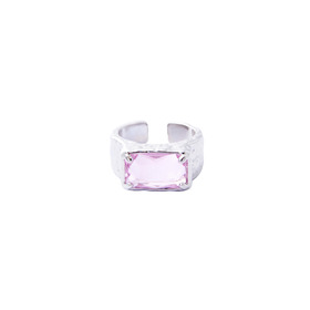 Серебристое кольцо с крупным розовым кристаллом