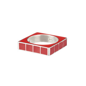 Красное квадратное кольцо из серебра с эмалью