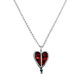 Цепочка с серебряным покрытием с кулоном с красным сердцем