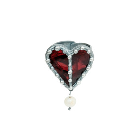 Кольцо с серебряным покрытием с красным сердцем