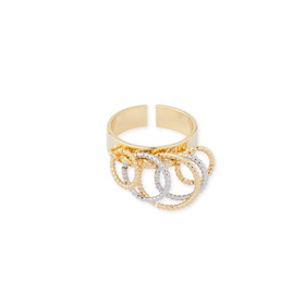 Золотистое биколорное кольцо с подвесками кольцами