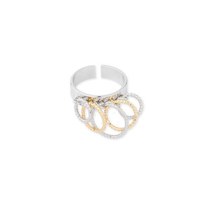 Серебристое биколорное кольцо с подвесками кольцами