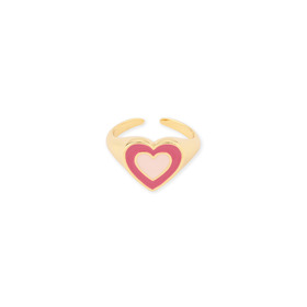 Золотистое кольцо с розовым сердцем