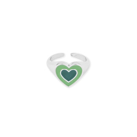 Серебристое кольцо с зеленым сердцем