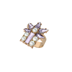 Золотистое кольцо с розовыми кристаллами CLUSTER RING