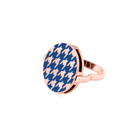 Покрытое розовым золотом двустороннее серебряное кольцо-серьга с узором «гусиная лапка» из флуоресцентной эмали