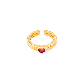 Золотистое фигурное кольцо с красным сердцем
