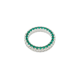 Серебристое кольцо с белыми и зелеными кристаллами