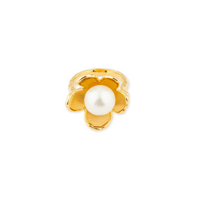 Золотистое кольцо-цветок с белой бусиной