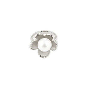 Серебристое кольцо-цветок с белой бусиной