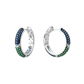 Серебряные серьги с синими, белыми и зелеными кристаллами
